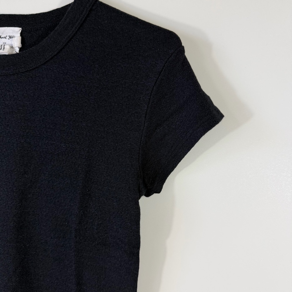 Michael Stars For Anthropologie Black Cotton Nylon Blend Fitted T Shirt One Size - Picture 3 of 9